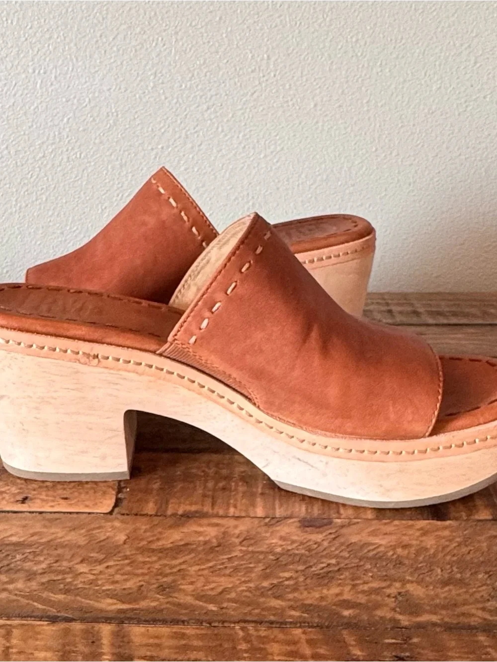 Frye Hazel Cognac Leather Platform Slide Sandals